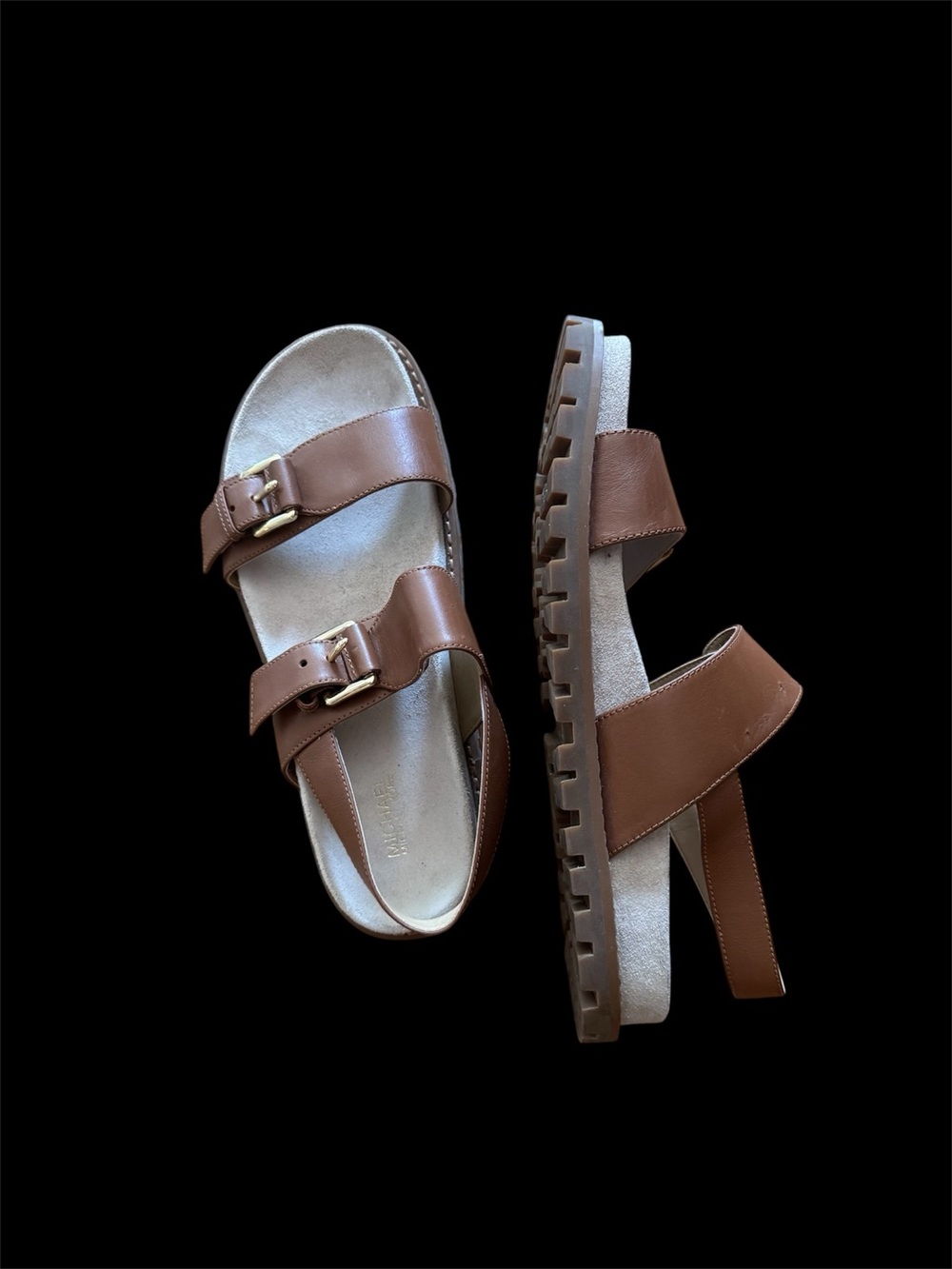 Women's MK leather Brown Buckle Strap Comfort Sandals size 9 used once